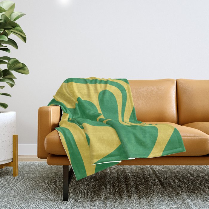 Green and Yellow Retro Liquid Swirl Abstract 2 Throw Blanket Gallery Image 1