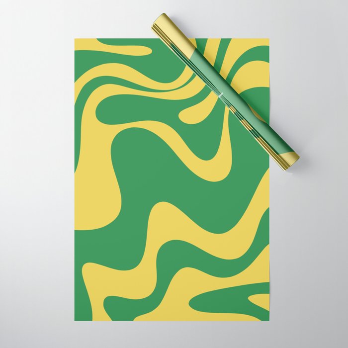 Green and Yellow Retro Liquid Swirl Abstract 2 Wrapping Paper Gallery Image 1