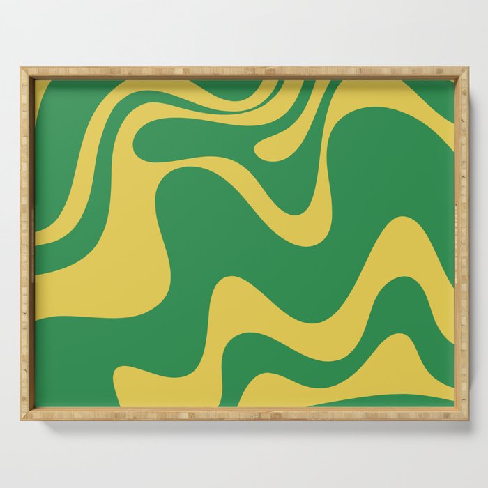 Green and Yellow Retro Liquid Swirl Abstract 2 Serving Tray Gallery Image 1