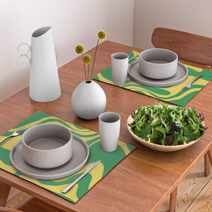 Green and Yellow Retro Liquid Swirl Abstract 2 Placemat Gallery Image 2