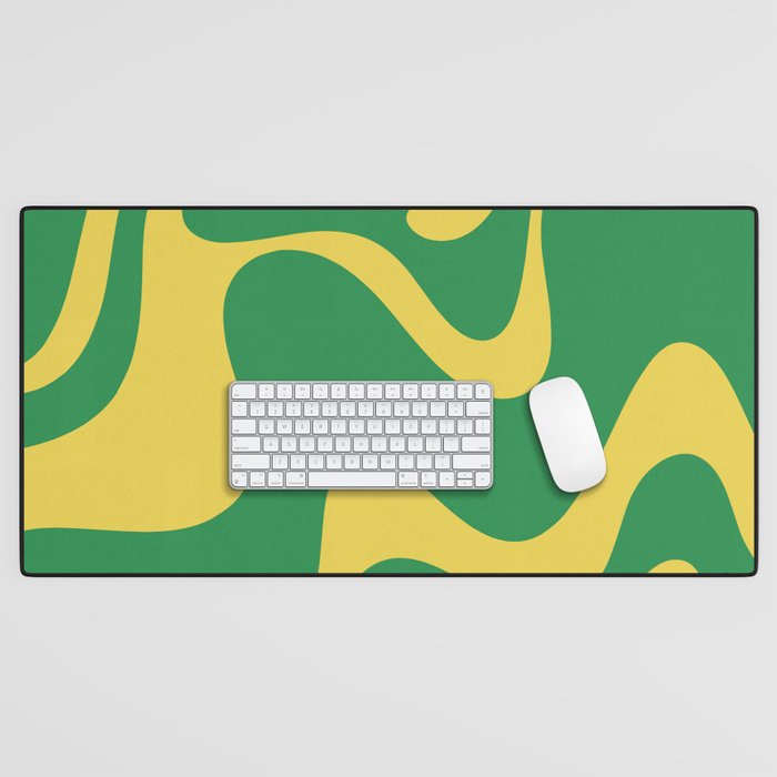 Green and Yellow Retro Liquid Swirl Abstract 2 Desk Mat Gallery Image 1