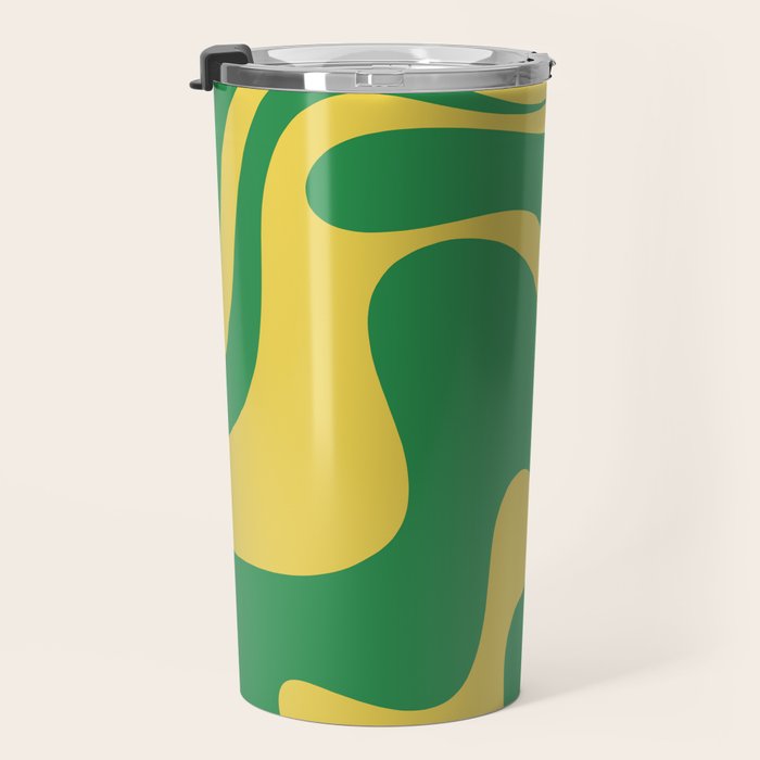 Green and Yellow Retro Liquid Swirl Abstract 2 Travel Mug Gallery Image 3