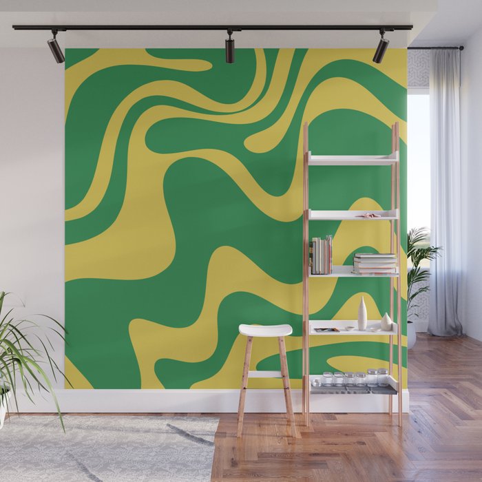 Green and Yellow Retro Liquid Swirl Abstract 2 Wall Mural Gallery Image 1