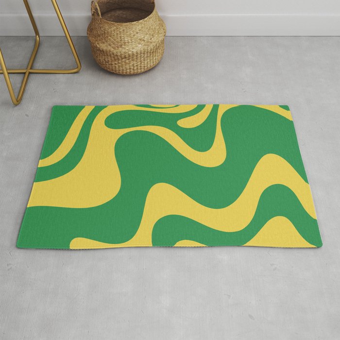 Green and Yellow Retro Liquid Swirl Abstract 2 Rug Gallery Image 1