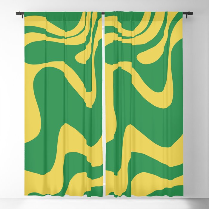 Green and Yellow Retro Liquid Swirl Abstract 2 Window Curtain Gallery Image 1