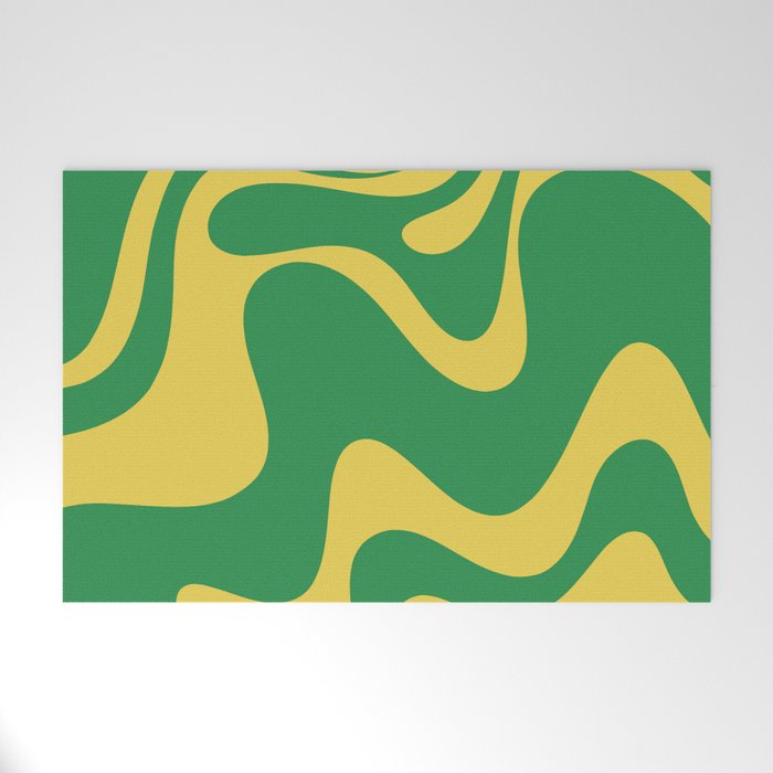 Green and Yellow Retro Liquid Swirl Abstract 2 Welcome Mat Gallery Image 1