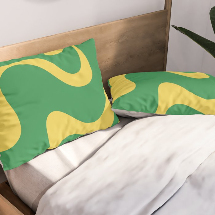 Green and Yellow Retro Liquid Swirl Abstract 2 Pillow Sham Gallery Image 2