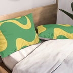 Green and Yellow Retro Liquid Swirl Abstract 2 Pillow Sham Gallery Image 2