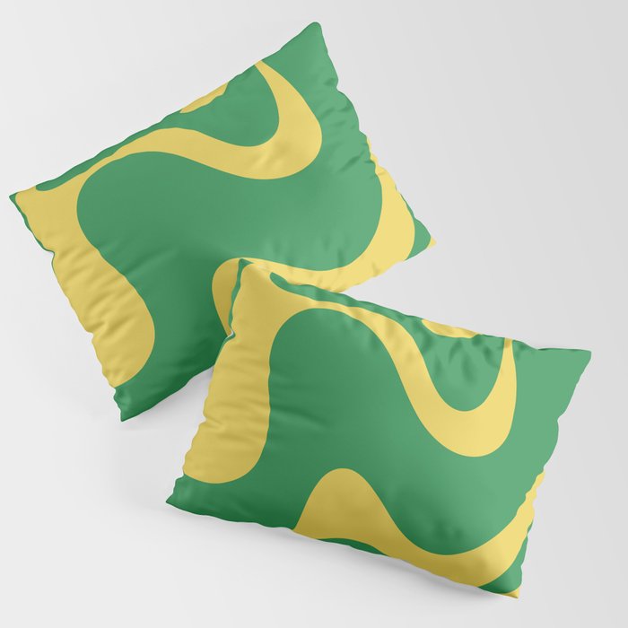 Green and Yellow Retro Liquid Swirl Abstract 2 Pillow Sham Gallery Image 1