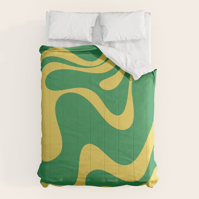 Green and Yellow Retro Liquid Swirl Abstract 2 Comforter Gallery Image 6