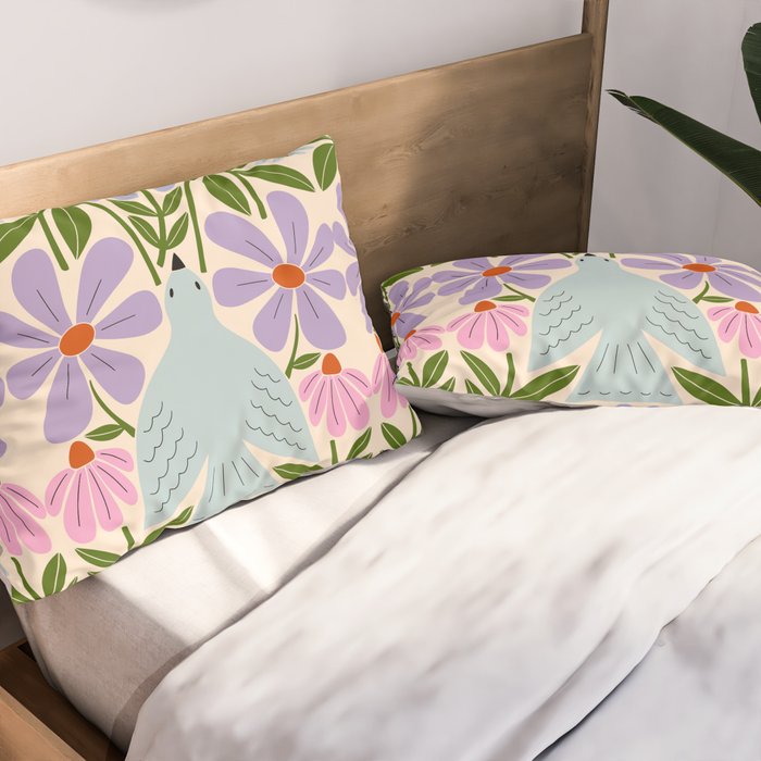 Freedom - Bird and Flowers Pillow Sham Gallery Image 2
