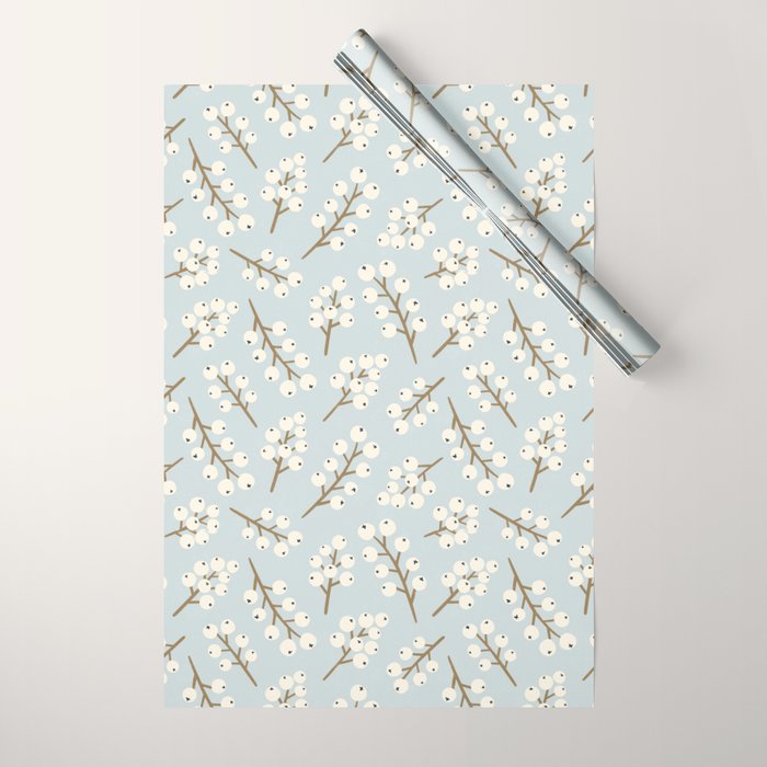Berries and Branches - Light Blue Wrapping Paper Gallery Image 1