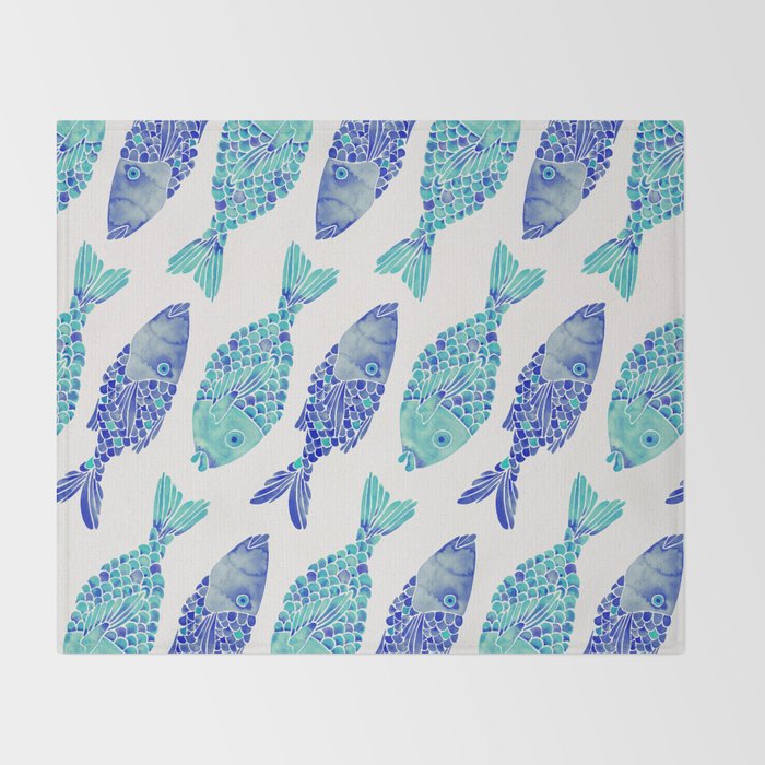 Indonesian Fish Duo - Navy & Turquoise Palette Throw Blanket Gallery Image 2