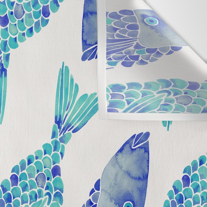 Indonesian Fish Duo - Navy & Turquoise Palette Wall Tapestry Gallery Image 3