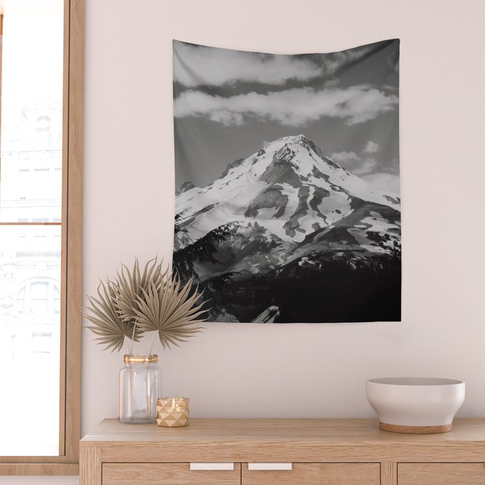 Mount Hood Black and White Wall Tapestry Gallery Image 2