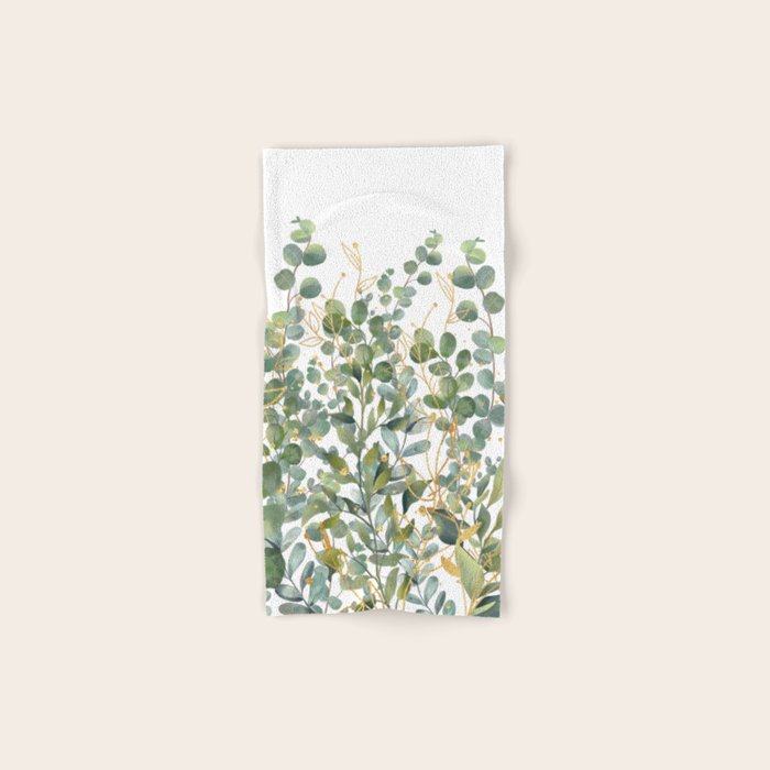 Gold And Green Botanical Eucalyptus Leaves Bath Towel Gallery Image 1
