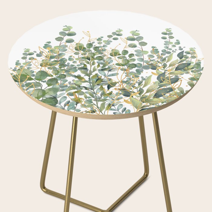Gold And Green Botanical Eucalyptus Leaves Side Table Gallery Image 2