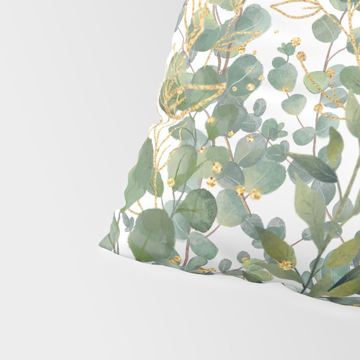 Gold And Green Botanical Eucalyptus Leaves Pillow Sham Gallery Image 4