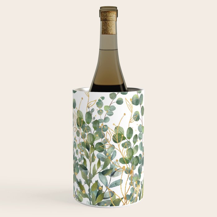 Gold And Green Botanical Eucalyptus Leaves Wine Chiller Gallery Image 1