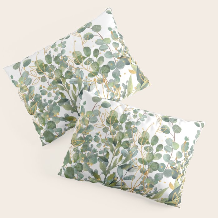 Gold And Green Botanical Eucalyptus Leaves Pillow Sham Gallery Image 3