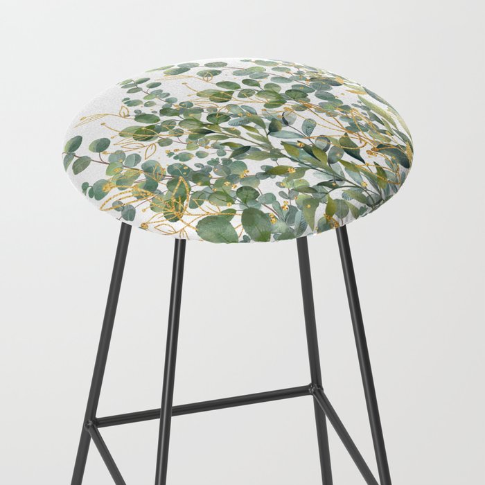 Gold And Green Botanical Eucalyptus Leaves Stool Gallery Image 2