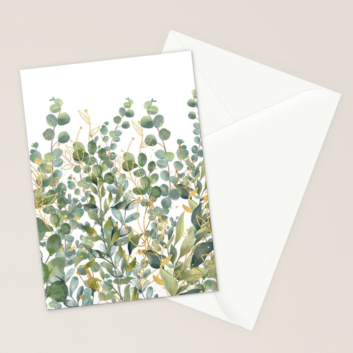 Gold And Green Botanical Eucalyptus Leaves Stationery Card Gallery Image 2