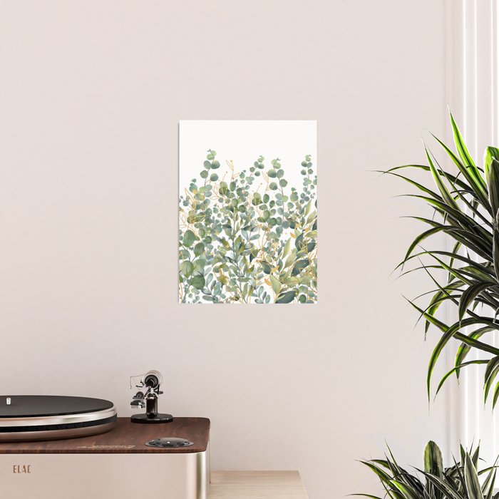 Gold And Green Botanical Eucalyptus Leaves Poster Gallery Image 2