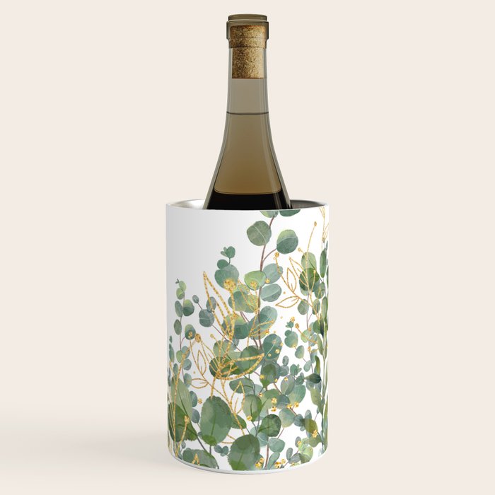 Gold And Green Botanical Eucalyptus Leaves Wine Chiller Gallery Image 2
