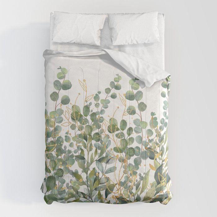 Gold And Green Botanical Eucalyptus Leaves Comforter Gallery Image 1