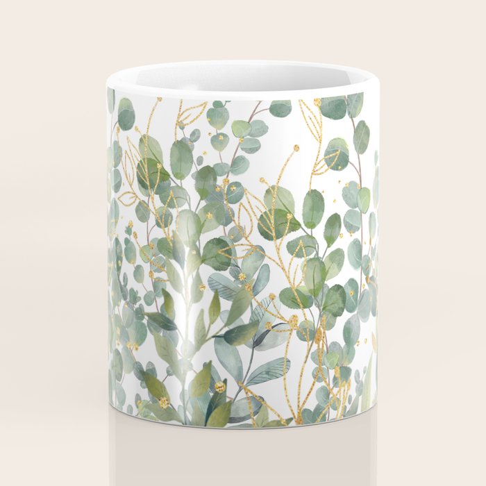 Gold And Green Botanical Eucalyptus Leaves Coffee Mug Gallery Image 4