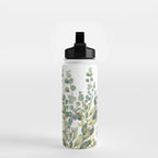 Gold And Green Botanical Eucalyptus Leaves Water Bottle Gallery Image 2