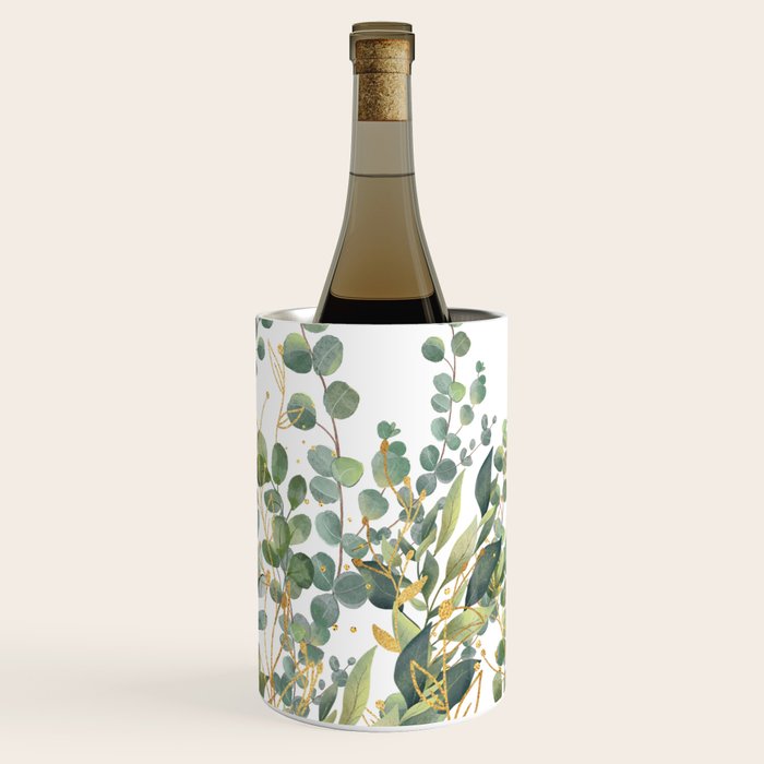 Gold And Green Botanical Eucalyptus Leaves Wine Chiller Gallery Image 3
