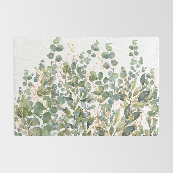 Gold And Green Botanical Eucalyptus Leaves Rug Gallery Image 2