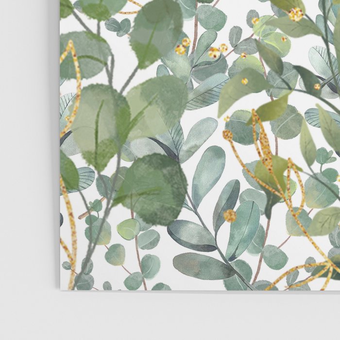 Gold And Green Botanical Eucalyptus Leaves Poster Gallery Image 3