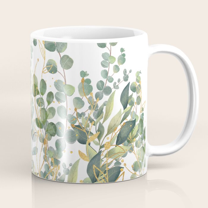 Gold And Green Botanical Eucalyptus Leaves Coffee Mug Gallery Image 1