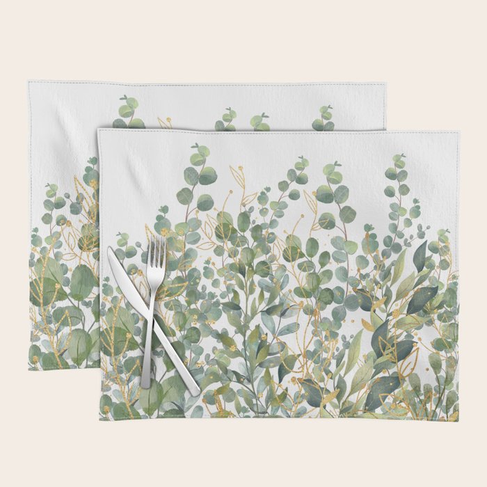 Gold And Green Botanical Eucalyptus Leaves Placemat Gallery Image 1