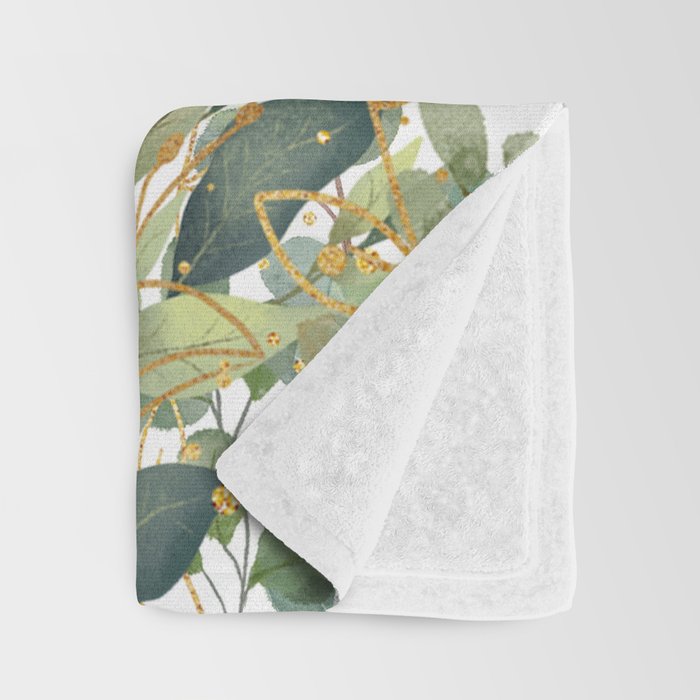 Gold And Green Botanical Eucalyptus Leaves Throw Blanket Gallery Image 3