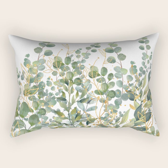 Gold And Green Botanical Eucalyptus Leaves Rectangular Pillow Gallery Image 2