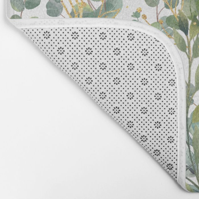 Gold And Green Botanical Eucalyptus Leaves Bath Mat Gallery Image 2