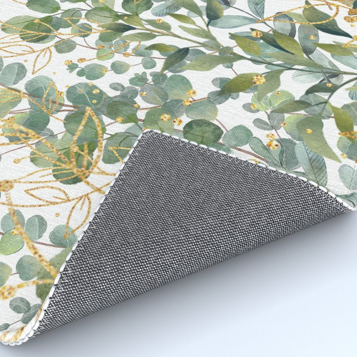 Gold And Green Botanical Eucalyptus Leaves Rug Gallery Image 4