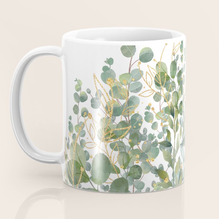 Gold And Green Botanical Eucalyptus Leaves Coffee Mug Gallery Image 3