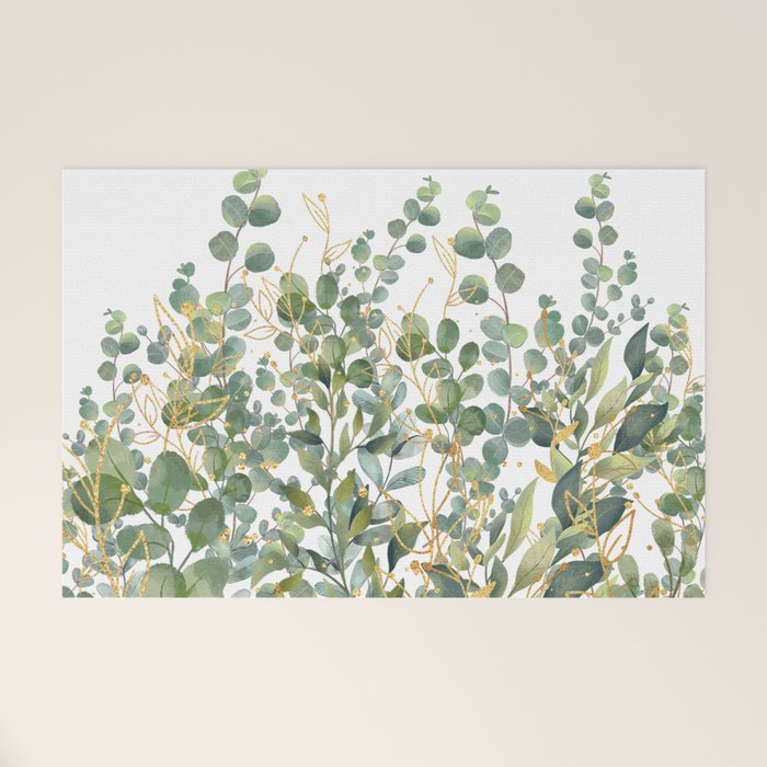 Gold And Green Botanical Eucalyptus Leaves Welcome Mat Gallery Image 1