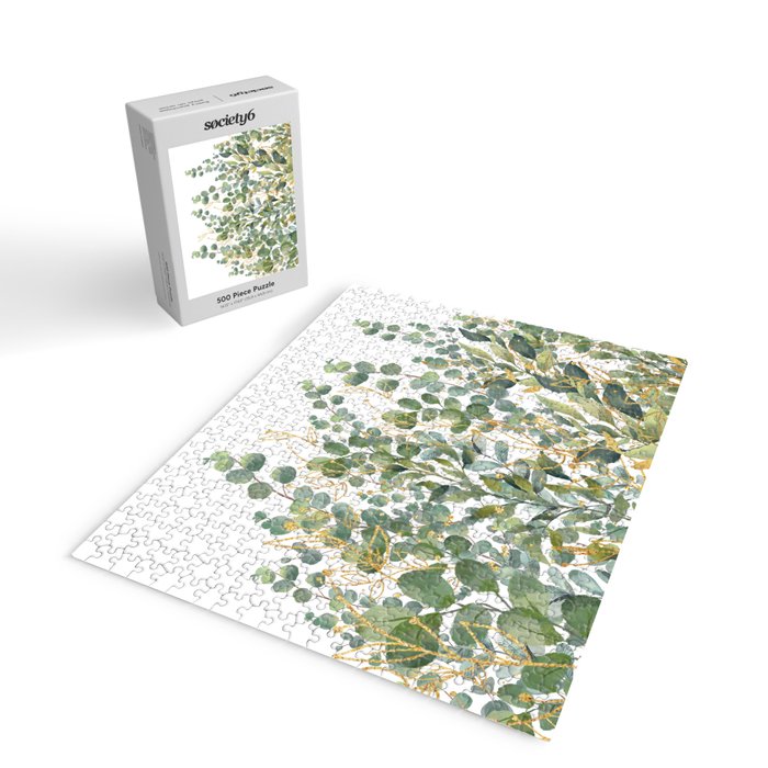 Gold And Green Botanical Eucalyptus Leaves Jigsaw Puzzle Gallery Image 2
