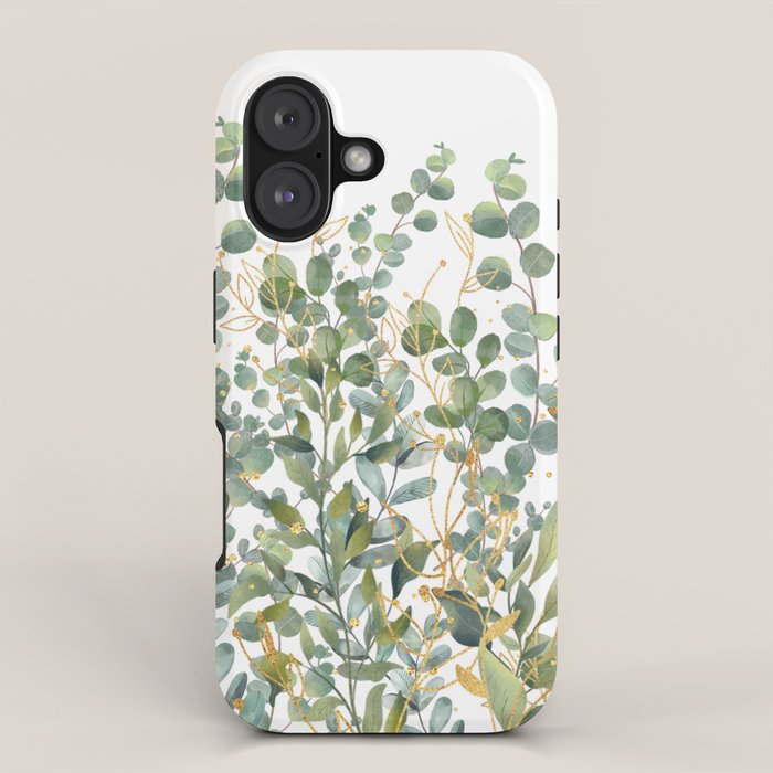Gold And Green Botanical Eucalyptus Leaves iPhone Case Gallery Image 1