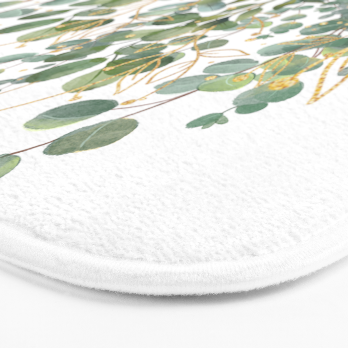 Gold And Green Botanical Eucalyptus Leaves Bath Mat Gallery Image 3