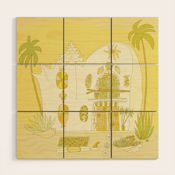 surf house shell dream house // retro art by surfy birdy Wood Wall Art Gallery Image 1