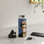 Woman  Blowing a pink Bubble gum with vintage Medway tapestry Water Bottle Gallery Image 4