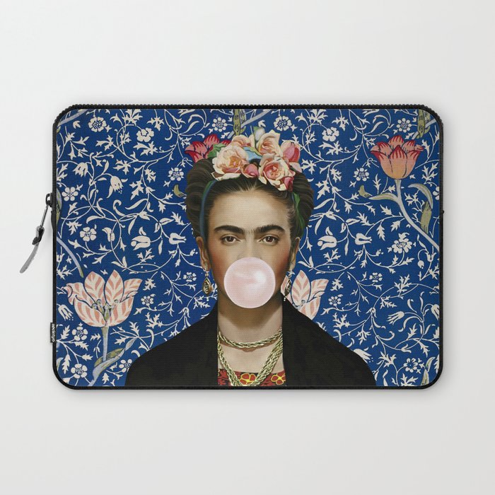 Woman  Blowing a pink Bubble gum with vintage Medway tapestry Laptop Sleeve Gallery Image 1