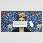 Woman  Blowing a pink Bubble gum with vintage Medway tapestry Desk Mat Gallery Image 1