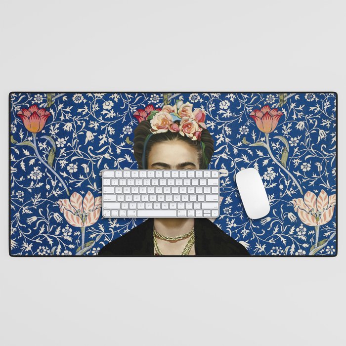 Woman  Blowing a pink Bubble gum with vintage Medway tapestry Desk Mat Gallery Image 1